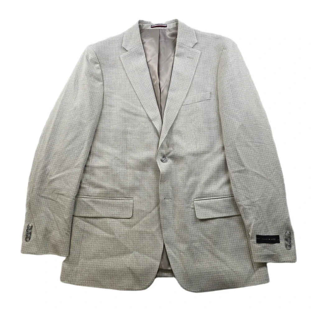 Tommy Hilfiger Modern Fit Sport‎ Coat Mens 40R White Tan Beige Check Blazer NWOT